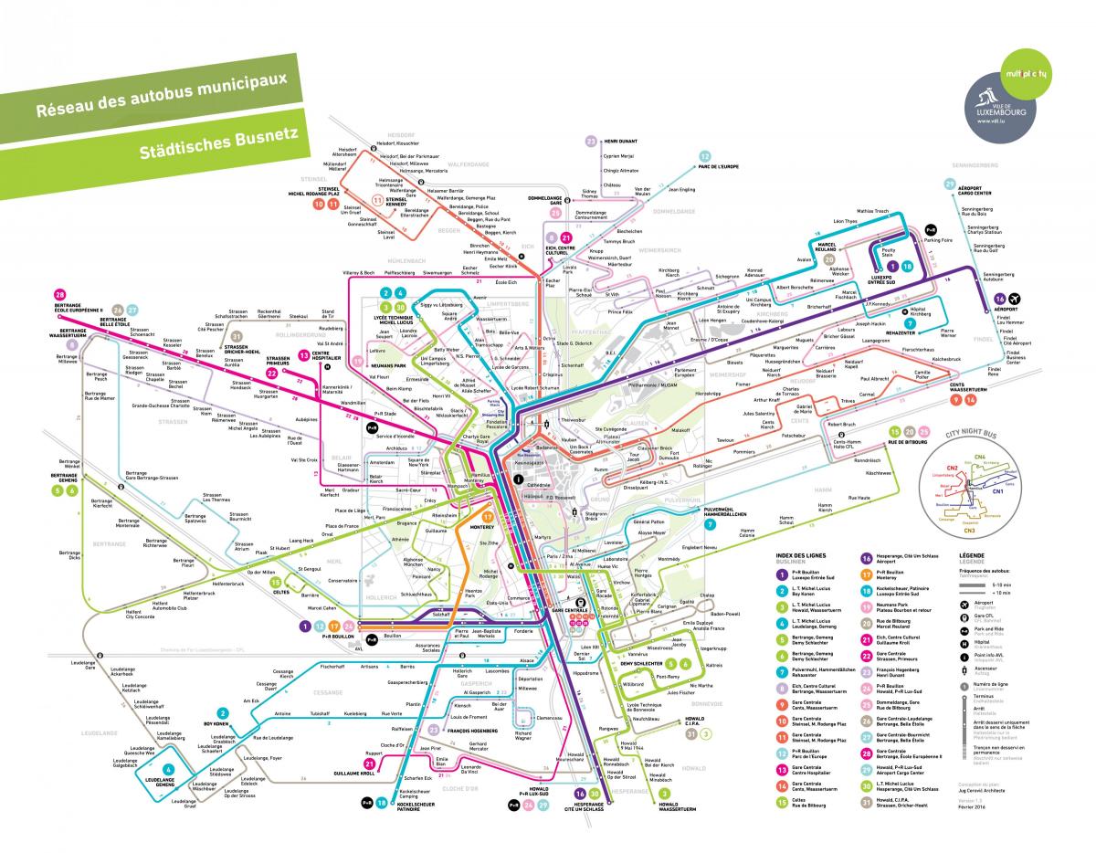 Luxembourg bus ruta ng mapa