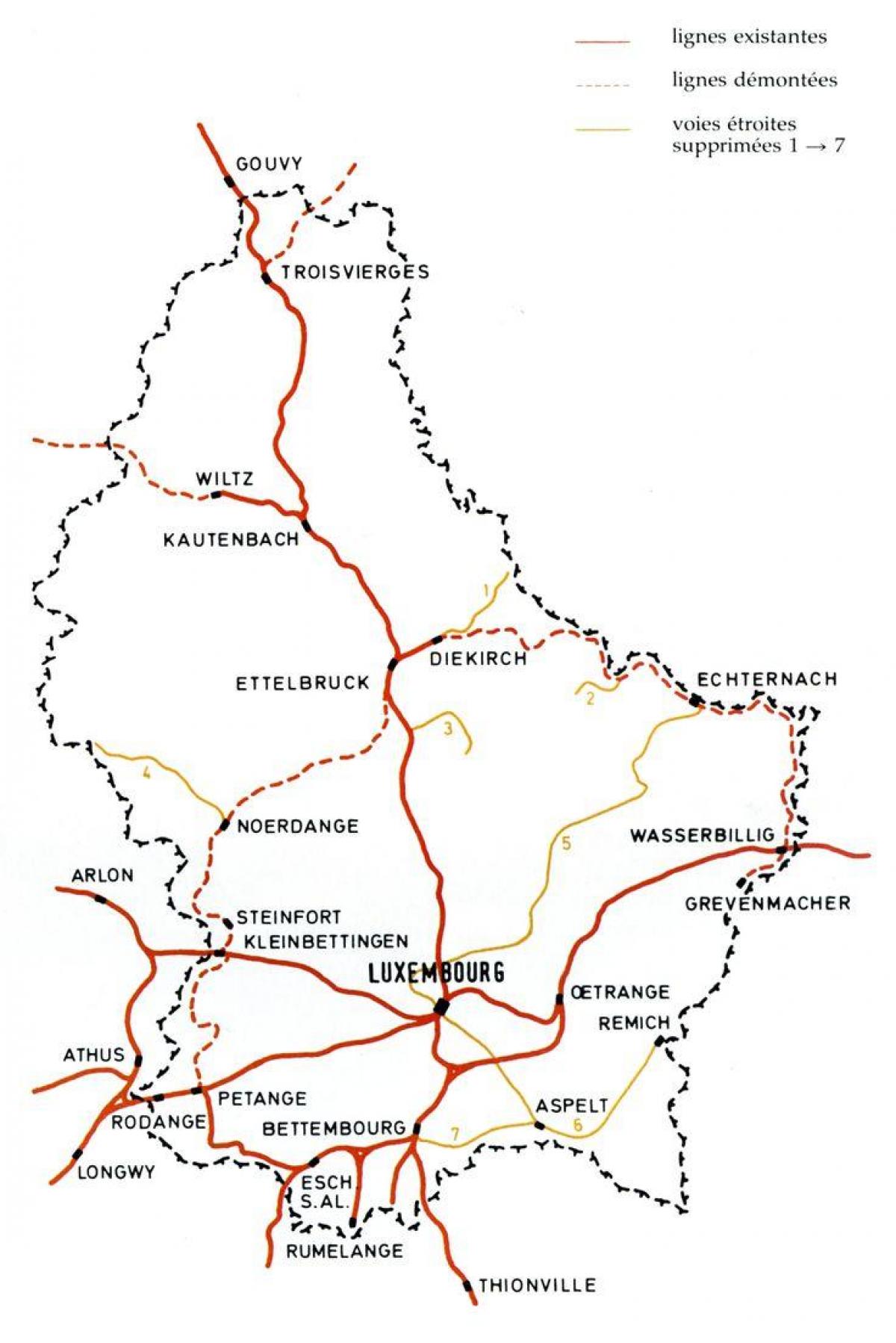 mapa ng istasyon ng tren sa Luxembourg