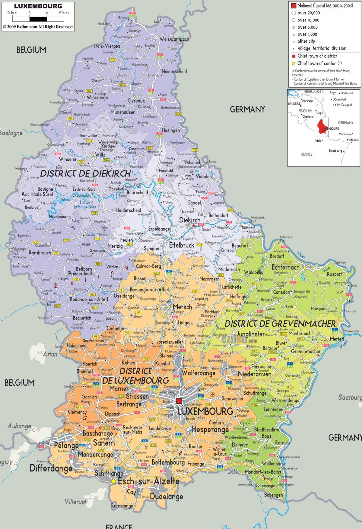 Luxembourg mapa ng bansa